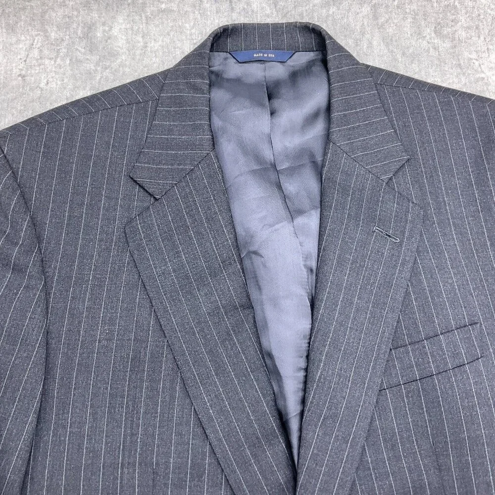 Brooks Brothers Blazer Men‎ 40L Gray White Pinstripe Super 110s Wool VTG